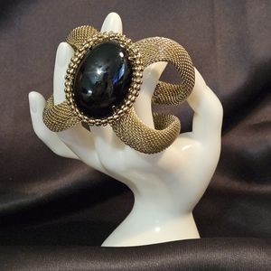 Vintage Bohemian Mesh Faux Onyx Bracelet Spring Cuff